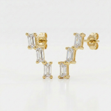 RCJ - 14k Yellow Gold Climber Post Earrings with Baguette Cubic Zirconias - One Size - Gold - View 4