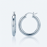 RCJ - Sterling Silver Rhodium Plated Thick Style Polished Hoop Earrings (25mm) - One Size - Silver - View 2
