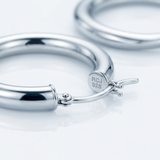 RCJ - Sterling Silver Rhodium Plated Thick Style Polished Hoop Earrings (25mm) - One Size - Silver - View 3