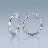 RCJ - Sterling Silver Rhodium Plated Thick Style Polished Hoop Earrings (25mm) - One Size - Silver - View 4