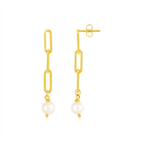 RCJ - 14k Yellow Gold Paperclip Chain Link Earrings with Pearls - One Size - Gold - View 2