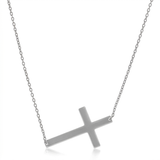 RCJ - 14k White Gold Plain Cross Motif Necklace - 18 - Silver - View 2