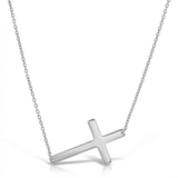 RCJ - 14k White Gold Plain Cross Motif Necklace - 18 - Silver - View 4