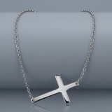 RCJ - 14k White Gold Plain Cross Motif Necklace - 18 - Silver - View 3