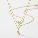 RCJ - 14k Yellow Gold Double-Strand Chain Necklace with Puff Moon and Star - 18 - Gold - View 2