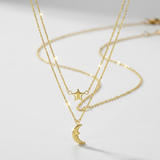 RCJ - 14k Yellow Gold Double-Strand Chain Necklace with Puff Moon and Star - 18 - Gold - View 3