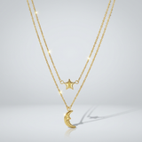 RCJ - 14k Yellow Gold Double-Strand Chain Necklace with Puff Moon and Star - 18 - Gold - View 4