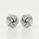 RCJ - 14k White Gold Love Knot with Ridge Texture Earrings - One Size - Silver - View 3