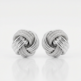 RCJ - 14k White Gold Love Knot with Ridge Texture Earrings - One Size - Silver - View 2