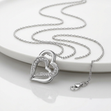RCJ - Sterling Silver Dual Heart Motif Pendant with Diamonds (.06 cttw) - 18 - Silver - View 2