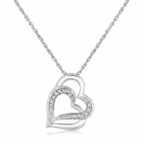 RCJ - Sterling Silver Dual Heart Motif Pendant with Diamonds (.06 cttw) - 18 - Silver - View 4