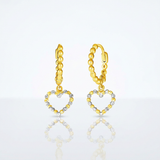 RCJ - 14k Two Tone Gold Beaded Hoop Earrings with Hearts - One Size - Gold - View 2