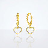 RCJ - 14k Two Tone Gold Beaded Hoop Earrings with Hearts - One Size - Gold - View 3