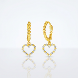 RCJ - 14k Two Tone Gold Beaded Hoop Earrings with Hearts - One Size - Gold - View 4