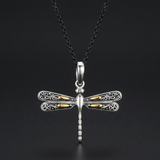 RCJ - 18k Yellow Gold and Sterling Silver Pendant in a Dragonfly Design - 18 - Black - View 4