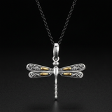 RCJ - 18k Yellow Gold and Sterling Silver Pendant in a Dragonfly Design - 18 - Black - View 3