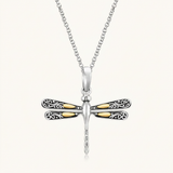 RCJ - 18k Yellow Gold and Sterling Silver Pendant in a Dragonfly Design - 18 - Black - View 2