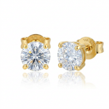 RCJ - 14k YellowGold Stud Earrings with White Hue Faceted Cubic Zirconia - One Size - Silver - View 3