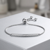 RCJ - Adjustable Bar Bracelet with Cubic Zirconia in Sterling Silver - 9.25 - Silver - View 2