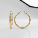 RCJ - Two-Tone Yellow and White Gold Petite Patterned Hoop Earrings - One Size - Gold - View 2