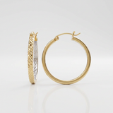 RCJ - Two-Tone Yellow and White Gold Petite Patterned Hoop Earrings - One Size - Gold - View 3