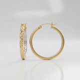RCJ - Two-Tone Yellow and White Gold Petite Patterned Hoop Earrings - One Size - Gold - View 4