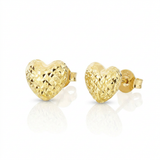 RCJ - 14k Yellow Gold Puffed Heart Earrings with Diamond Cuts - One Size - Gold - View 2