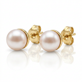 RCJ - 14k Yellow Gold Freshwater Cultured White Pearl Stud Earrings (7.0 mm) - One Size - Gold - View 3