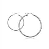 RCJ - Sterling Silver Rhodium Plated Thin Large Polished Hoop Earrings (40mm) - One Size - Silver - View 2