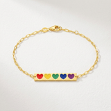 RCJ - 14k Yellow Gold 7 inch Bar Bracelet with Rainbow Enamel Hearts - Gold - View 2