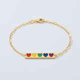 RCJ - 14k Yellow Gold 7 inch Bar Bracelet with Rainbow Enamel Hearts - Gold - View 4