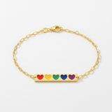 RCJ - 14k Yellow Gold 7 inch Bar Bracelet with Rainbow Enamel Hearts - Gold - View 3