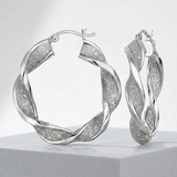 RCJ - Twisted Glitter Textured Hoop Earrings in Sterling Silver - One Size - Silver - View 3