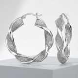 RCJ - Twisted Glitter Textured Hoop Earrings in Sterling Silver - One Size - Silver - View 2