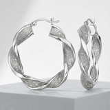 RCJ - Twisted Glitter Textured Hoop Earrings in Sterling Silver - One Size - Silver - View 4
