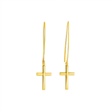 RCJ - 14k Yellow Gold Dangle Cross Earrings - One Size - Gold - View 3