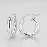 RCJ - Sterling Silver Thick Polished Hoop Earrings with Rhodium Plating (15mm) - One Size - Silver - View 3