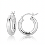 RCJ - Sterling Silver Thick Polished Hoop Earrings with Rhodium Plating (15mm) - One Size - Silver - View 2