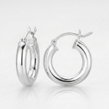 RCJ - Sterling Silver Thick Polished Hoop Earrings with Rhodium Plating (15mm) - One Size - Silver - View 4