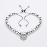 RCJ - Adjustable Bead Bracelet with Round Charm Cubic Zirconias in Sterling Silver - 9.25 - Silver - View 3