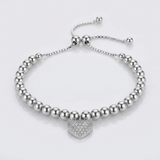 RCJ - Adjustable Bead Bracelet with Round Charm Cubic Zirconias in Sterling Silver - 9.25 - Silver - View 4