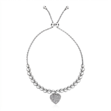 RCJ - Adjustable Bead Bracelet with Round Charm Cubic Zirconias in Sterling Silver - 9.25 - Silver - View 2