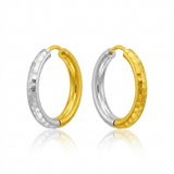 RCJ - 14k Two-Tone Gold Hinge Hammered Hoop Earrings - One Size - Gold - View 2