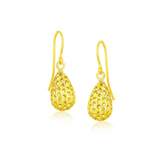 RCJ - 14k Yellow Gold Teardrop Drop Earrings with Honeycomb Texture - One Size - Gold - View 3