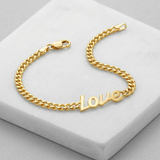 RCJ - 14k Yellow Gold 7 inch Curb Chain Love Bracelet - Gold - View 4