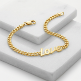 RCJ - 14k Yellow Gold 7 inch Curb Chain Love Bracelet - Gold - View 3