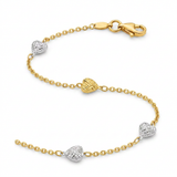 RCJ - 14k Two-Toned Yellow and White Gold Anklet with Textured Hearts - 10 - Gold - View 3