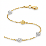 RCJ - 14k Two-Toned Yellow and White Gold Anklet with Textured Hearts - 10 - Gold - View 2