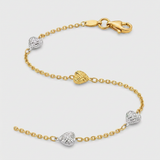 RCJ - 14k Two-Toned Yellow and White Gold Anklet with Textured Hearts - 10 - Gold - View 4