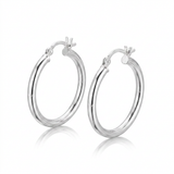 RCJ - Sterling Silver Rhodium Plated Polished Look Hoop Earrings (25mm) - One Size - Silver - View 2